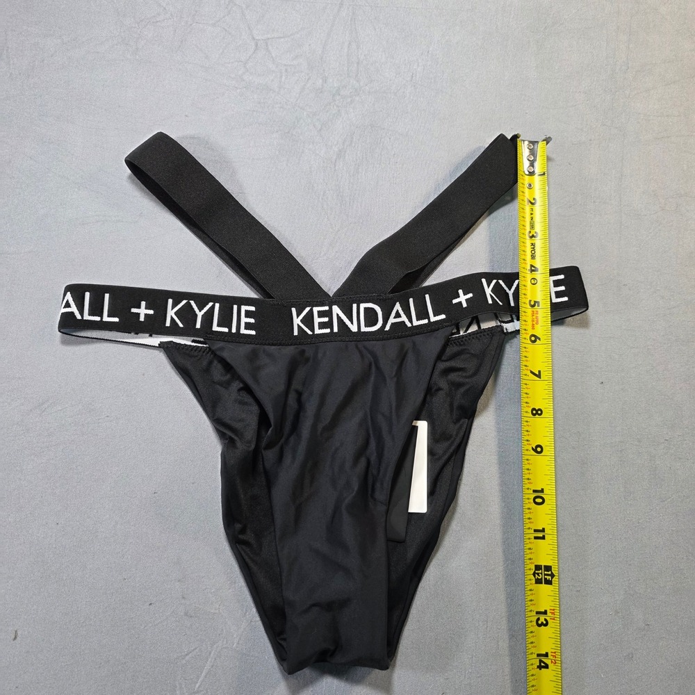 Kendall‎ + Kylie Black Logo Triangle Bikini Set High Cut Strappy KKSA-10227 New - Picture 10 of 12